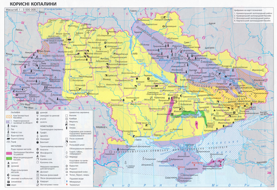 Карта полезных ископаемых Украины