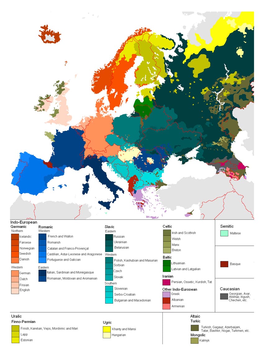 Карта языков Европы