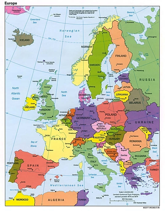 Политическая карта Европы со столицами