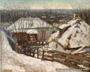 Картина П. А. Левченко «Хаты зимой»