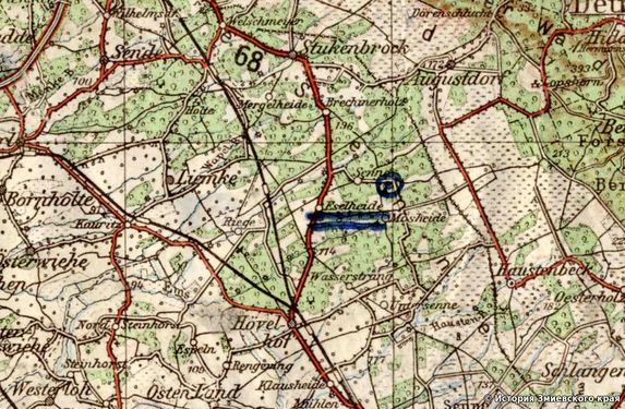 Расположение лагеря Зенне на немецкой карте